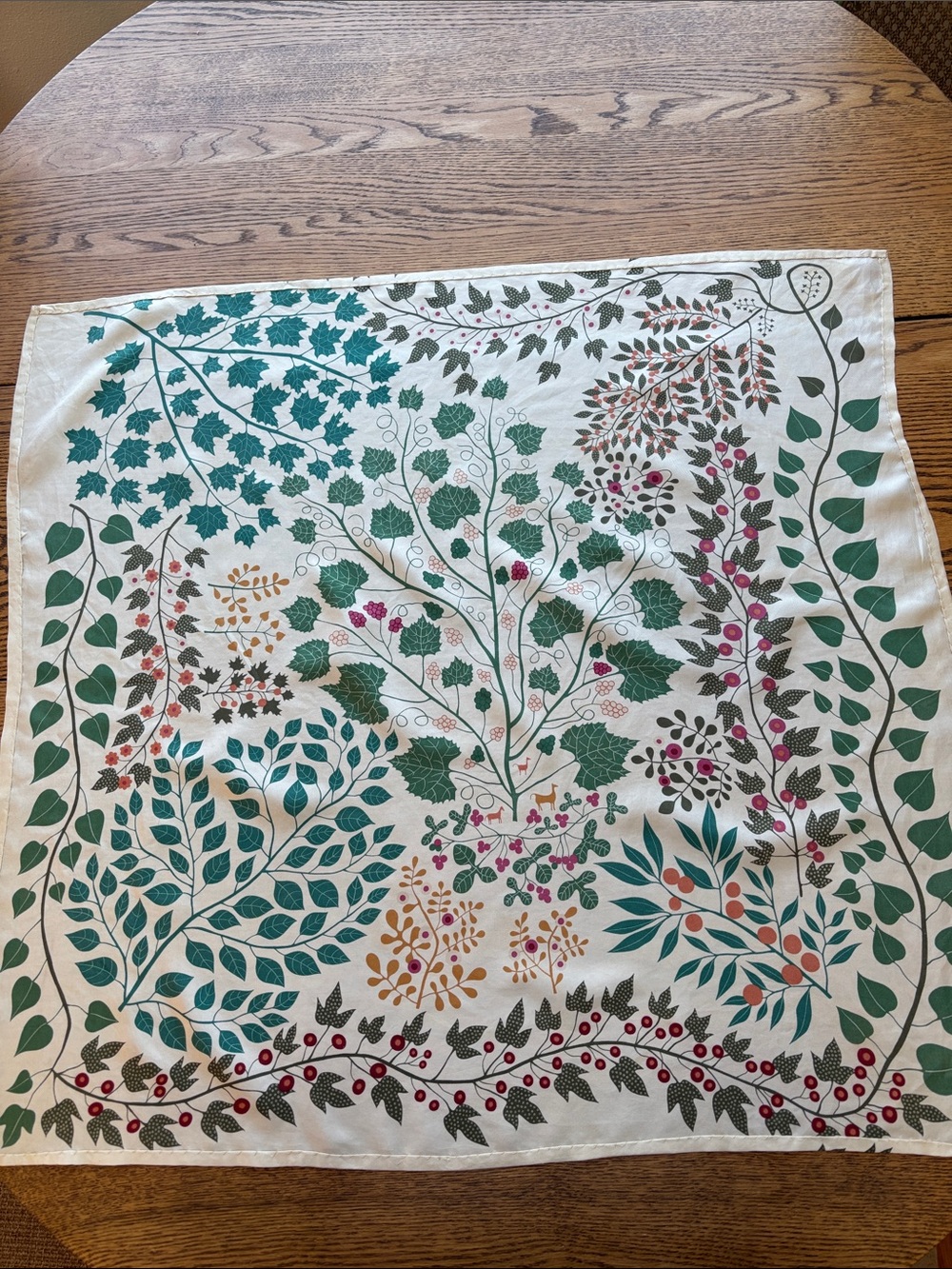 Floral Vine Silk Scarf in Green & White - Picture 2 of 4